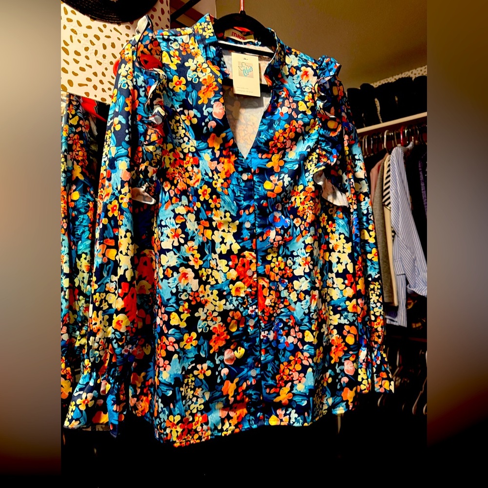 Flowered Western Style Shirt